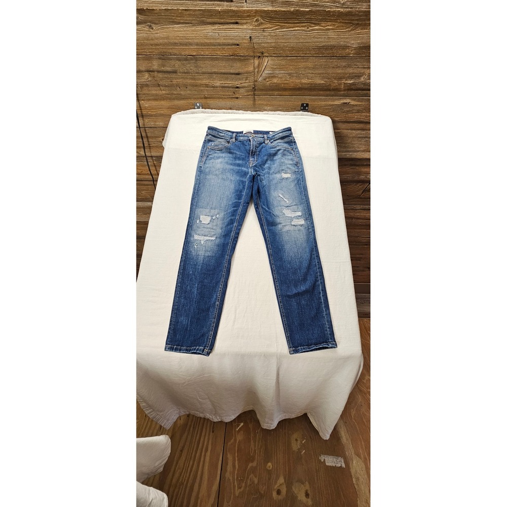 Cambio Denim Italian Fabric Distressed Straight Leg Jeans Blue Womens Size 32